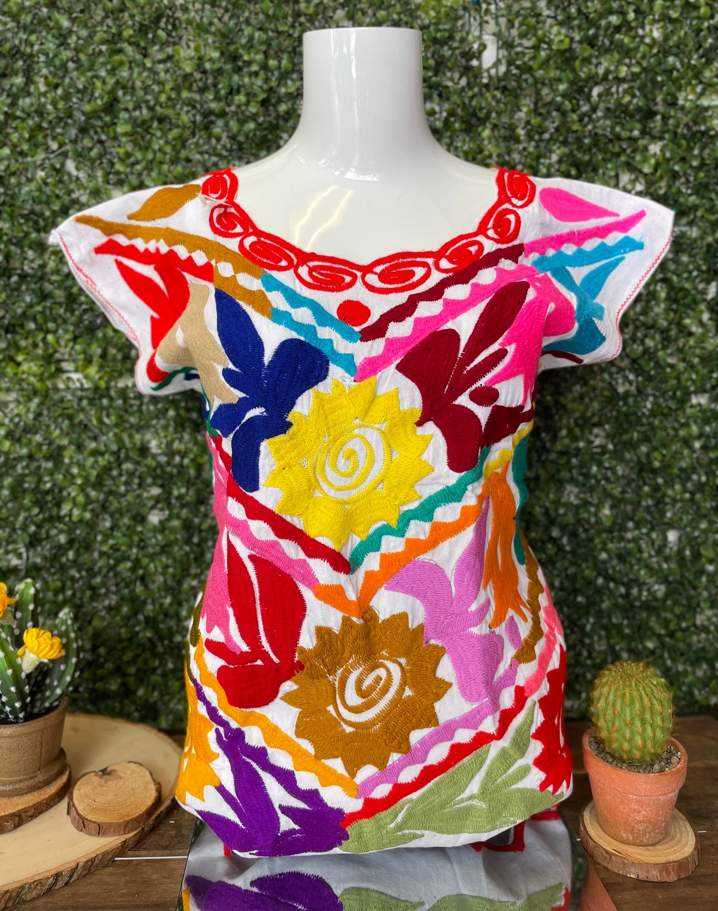 Mexican Traditional Embroidered Blouse Large
