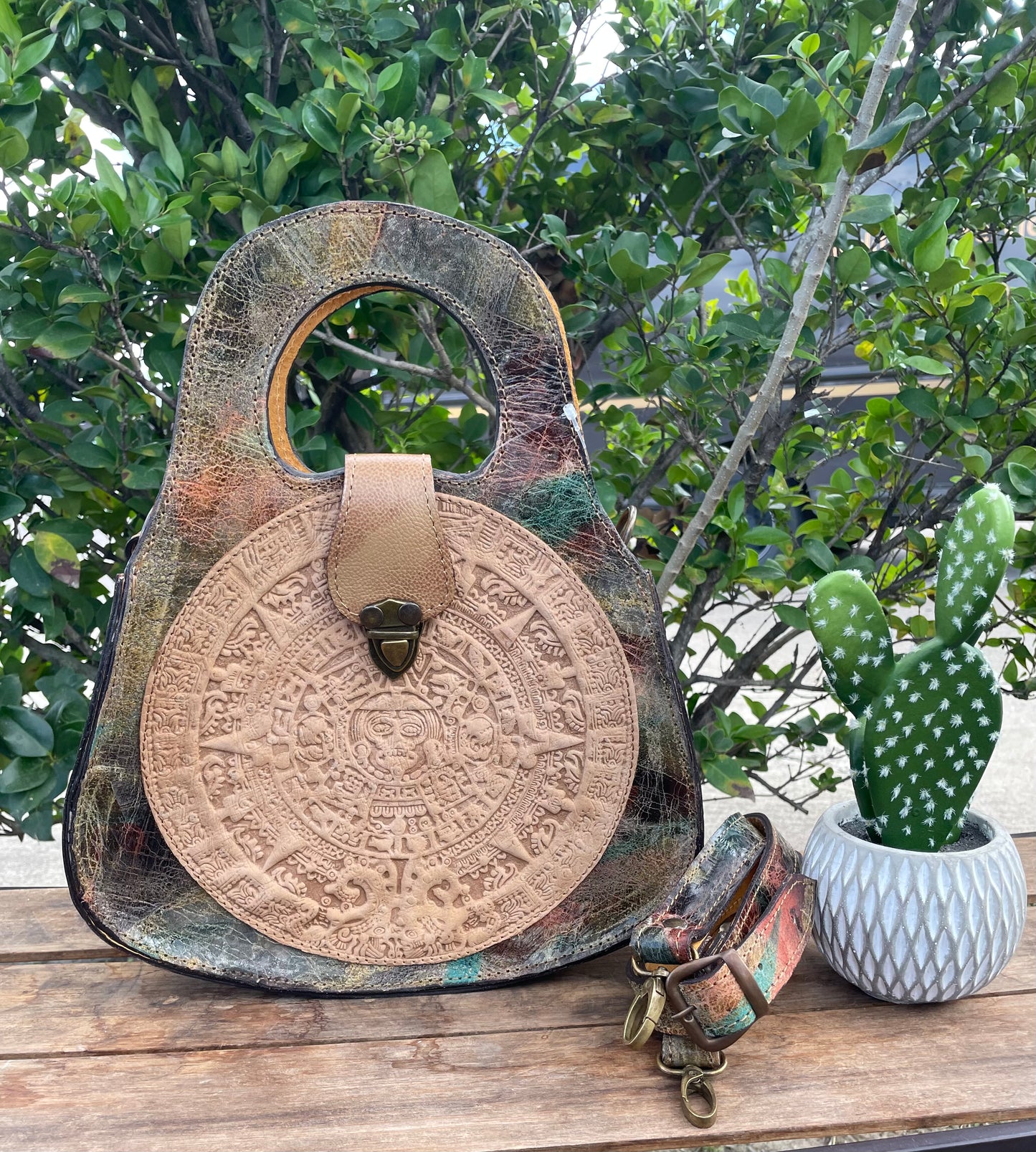 Aztec Calendar Leather Purse